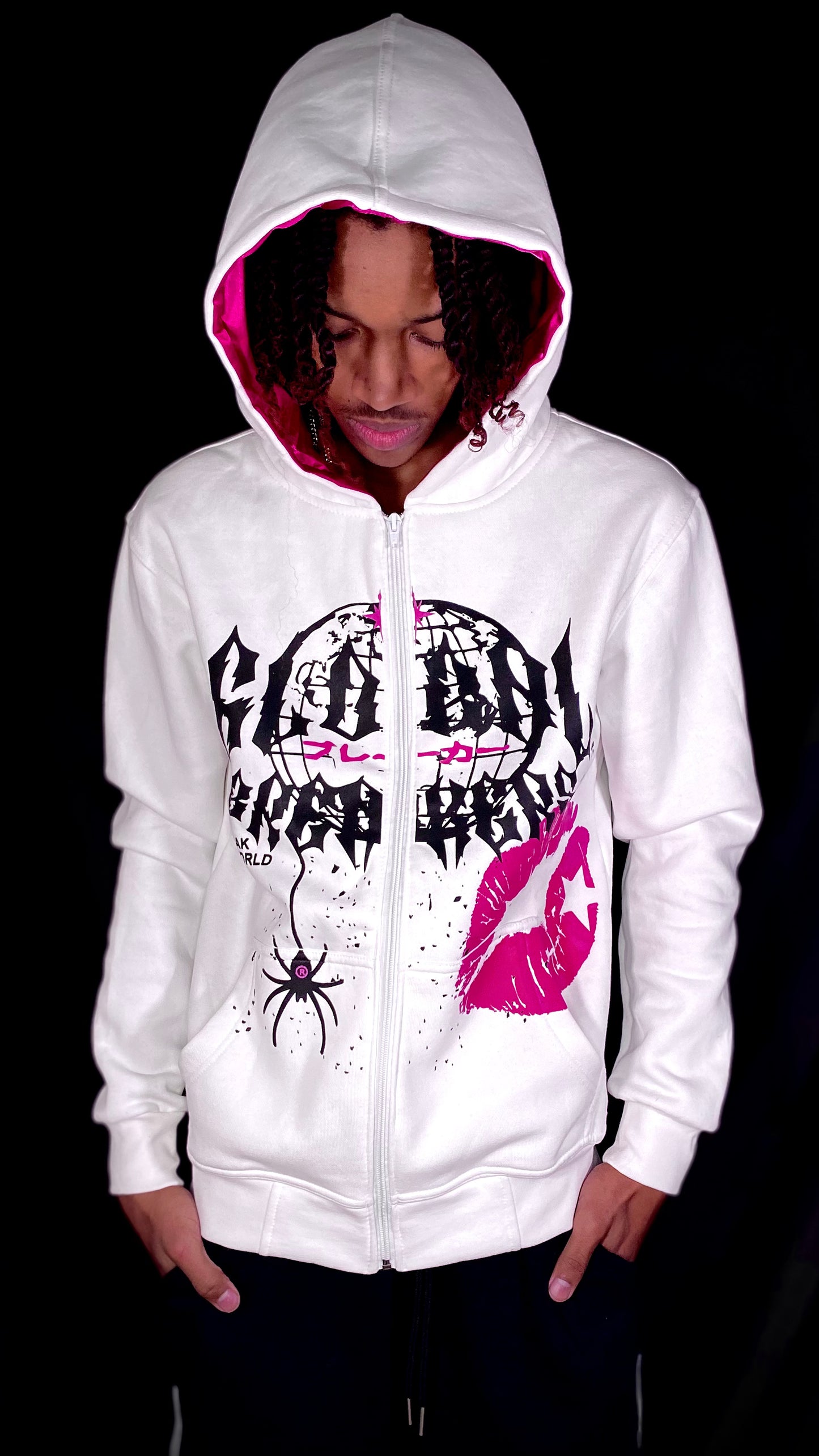 SCARRED BLISS ZIP-UP - WHITE/PINK